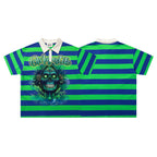 MAJESTIK Striped Skull Graphic Half‑Zip Polo Short‑Sleeve Shirt