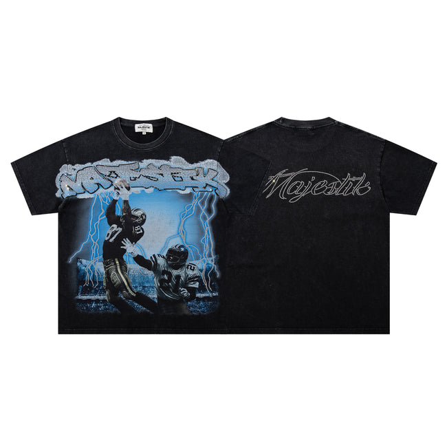 MAJESTIK Football Catch Double‑Sided Vintage T‑Shirt Hover Image