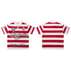 MAJESTIK Red‑White Striped Embroidered Polo Shirt