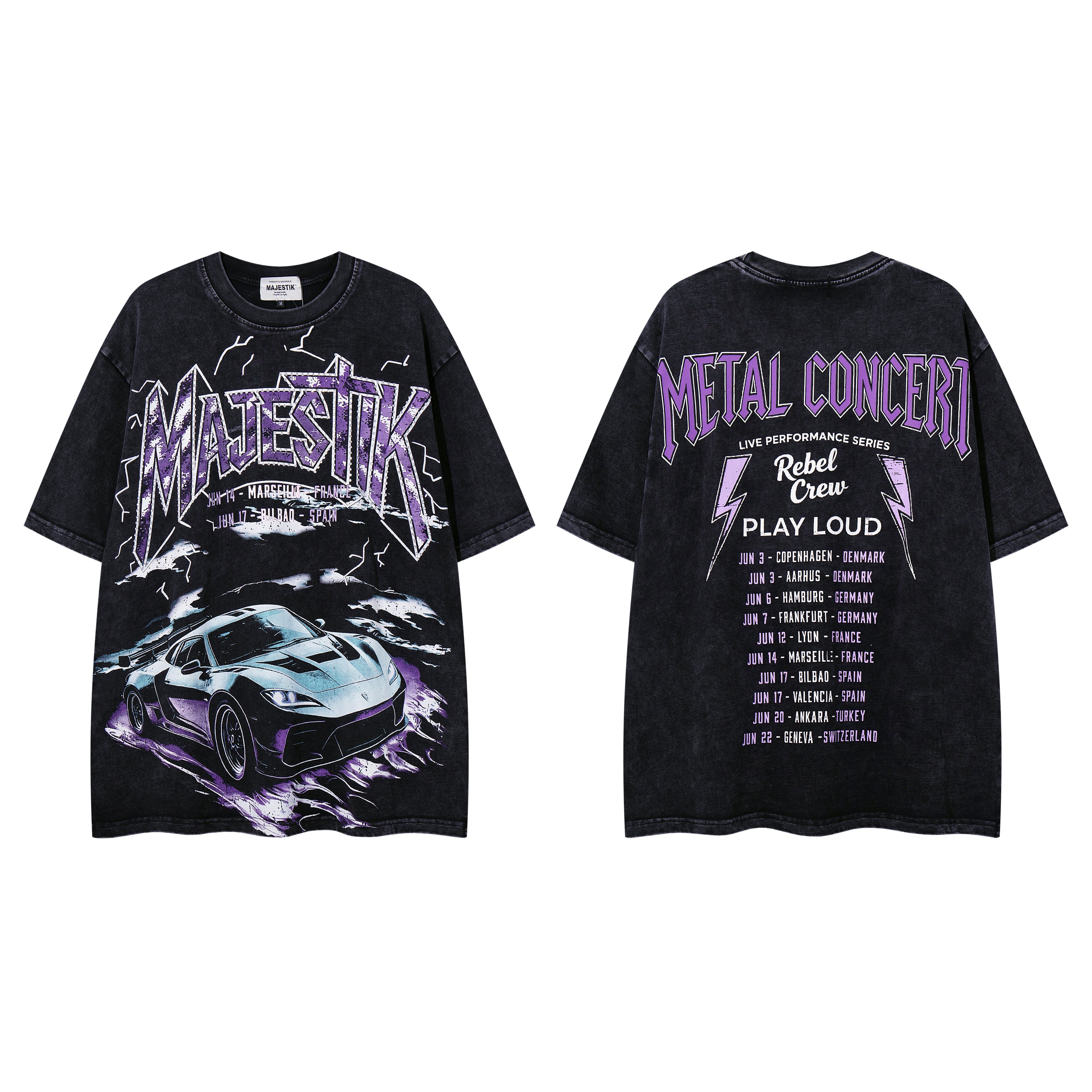 MAJESTIK Metal Concert Sports Car Double‑Sided Vintage T‑Shirt