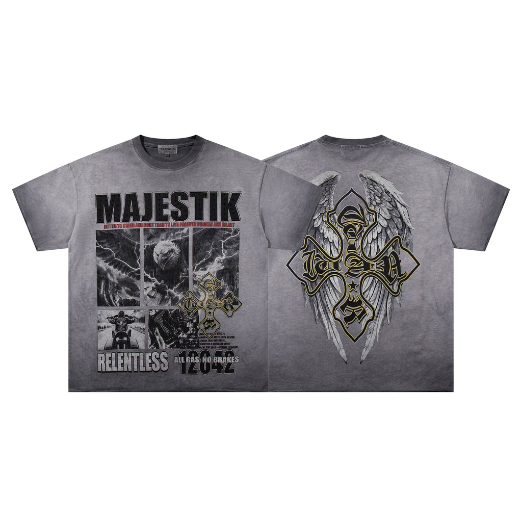MAJESTIK Relentless Cross Wings Vintage T‑Shirt
