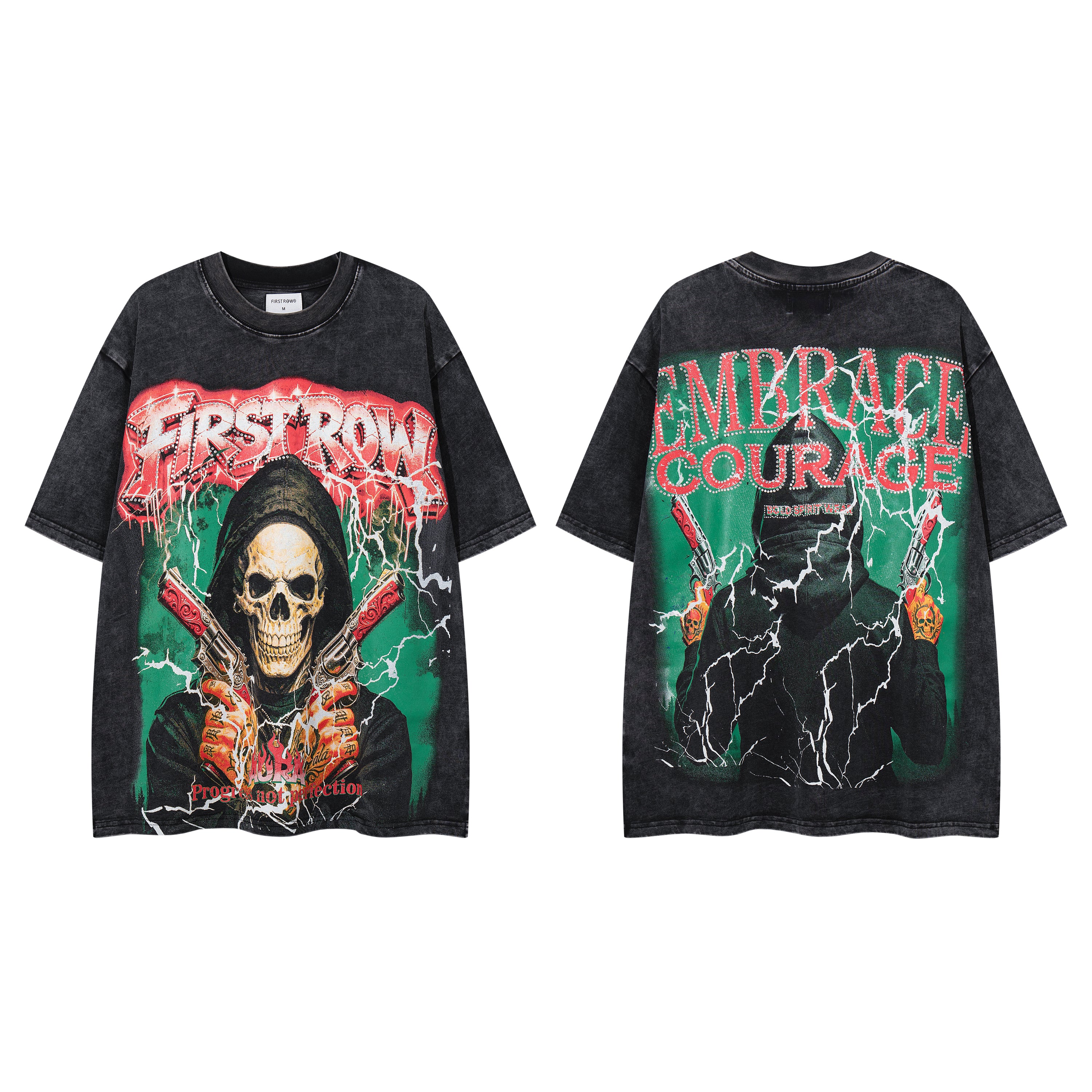 MAJESTIK Double‑Sided Skull Graphic Vintage T‑Shirt