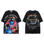 MAJESTIK Skeleton DJ Vintage Washed Double‑Sided Graphic T‑Shirt