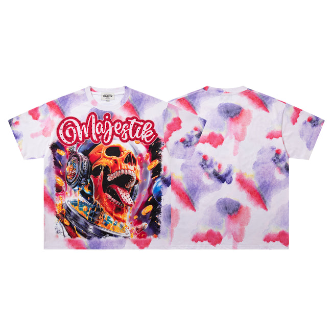 MAJESTIK Tie‑Dye Skull Graphic T‑Shirt Hover Image