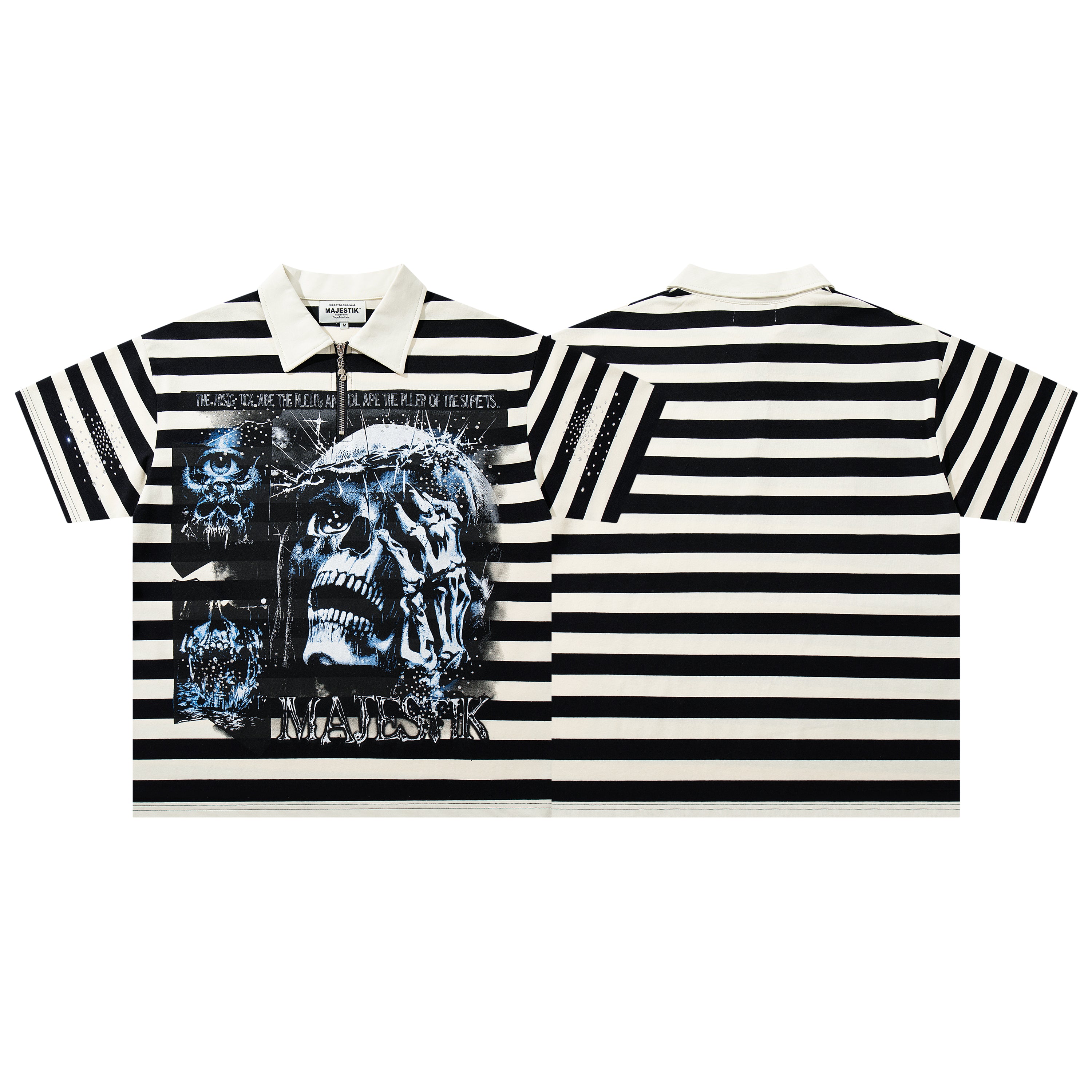 MAJESTIK Striped Half‑Zip Portrait Polo Short‑Sleeve Shirt