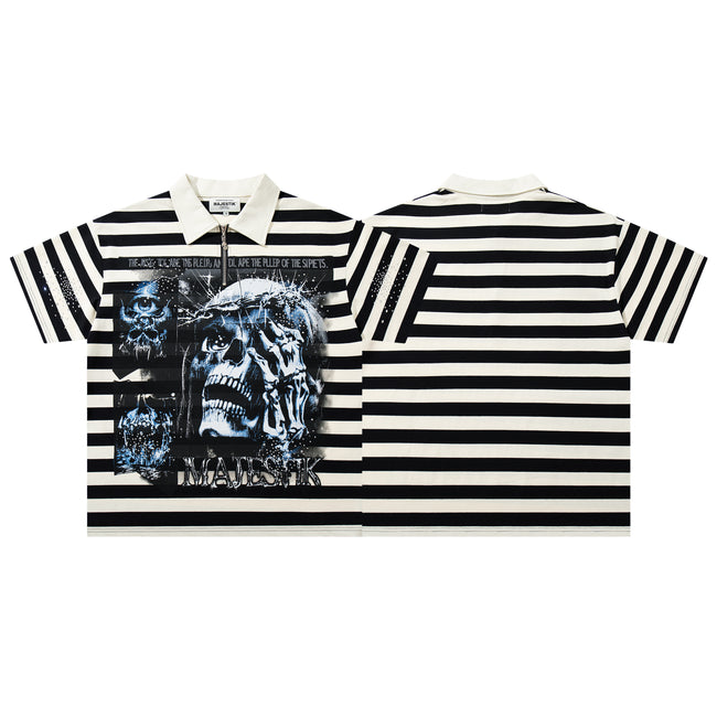 MAJESTIK Striped Half‑Zip Portrait Polo Short‑Sleeve Shirt Hover Image