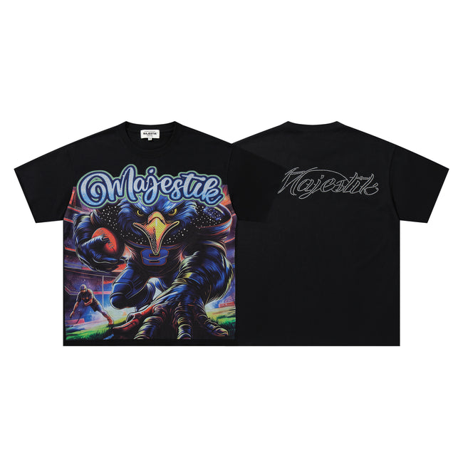 MAJESTIK Eagle Monster Graphic Black T‑Shirt Hover Image