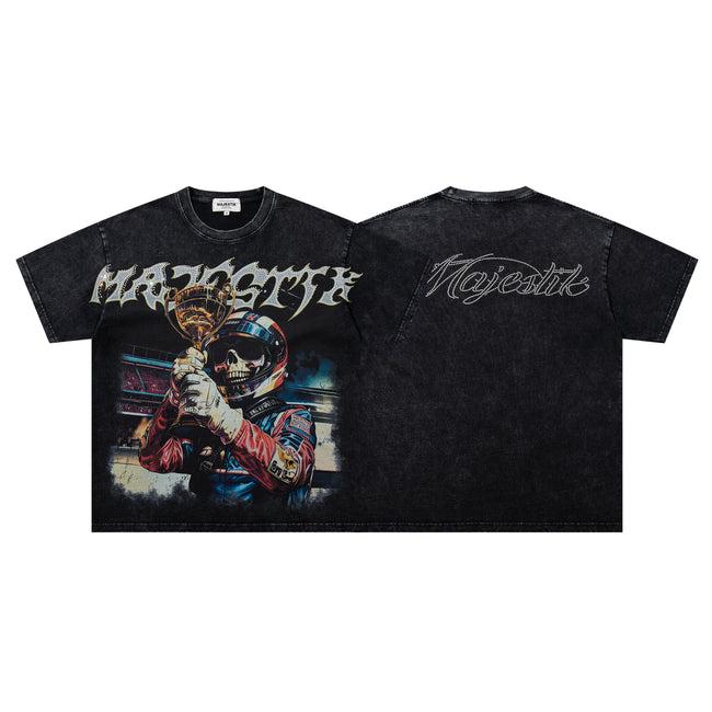 MAJESTIK Trophy Champion Skeleton Double‑Sided Vintage T‑Shirt Hover Image