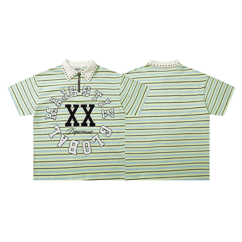 MAJESTIK XX Global Striped Half‑Zip Polo T‑Shirt