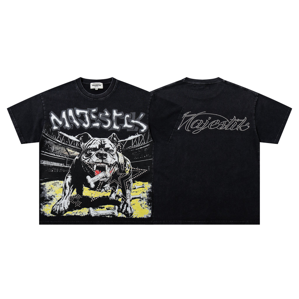 MAJESTIK Bulldog Vintage Graphic T‑Shirt