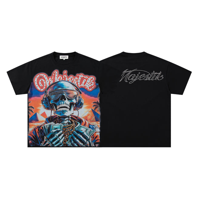 MAJESTIK Skull Hip‑Hop Vintage T‑Shirt Hover Image