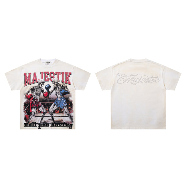 MAJESTIK Hell Pro Boxing Skeleton Double‑Sided Vintage T‑Shirt Main Image