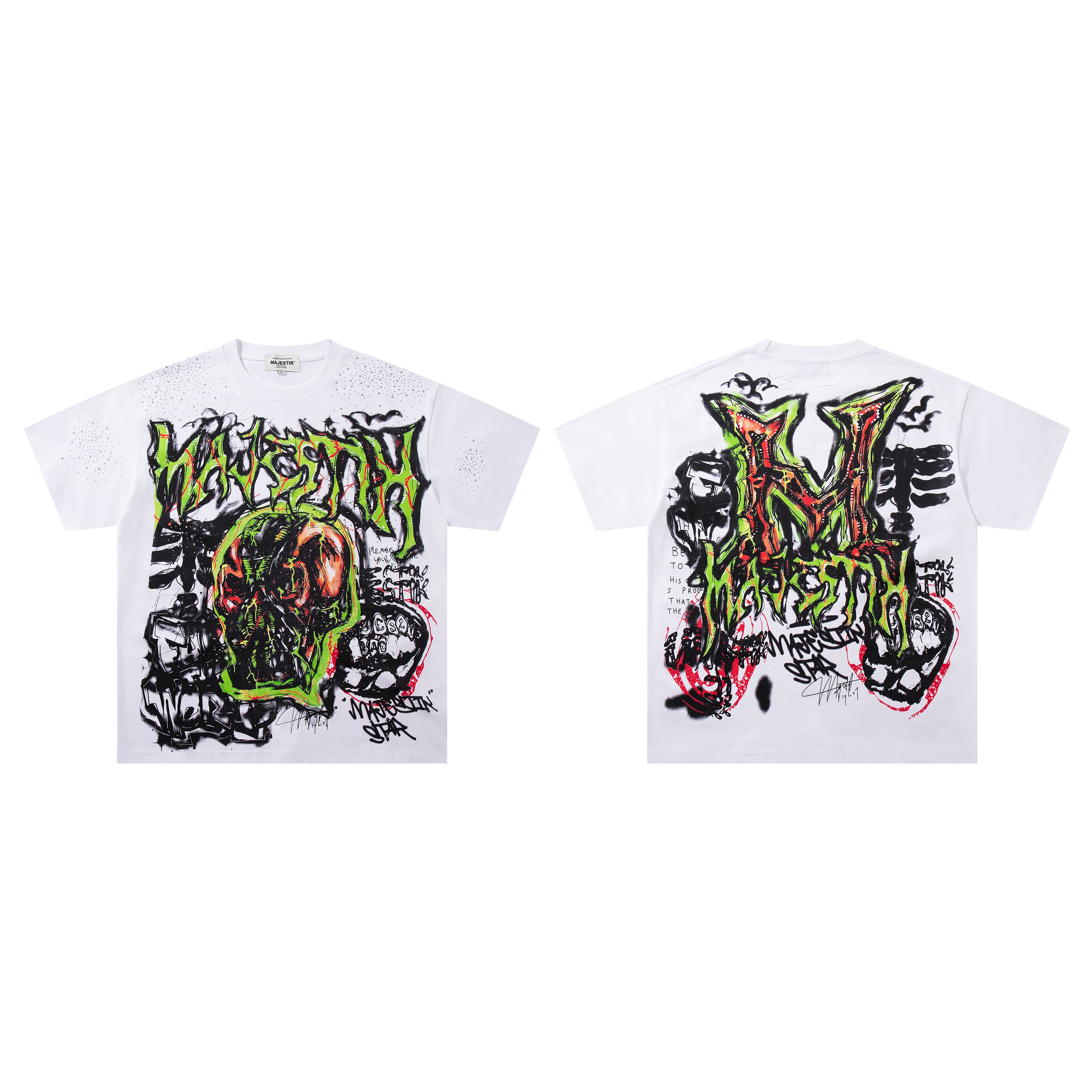 MAJESTIK Green Monster Graffiti Double‑Sided Graphic T‑Shirt