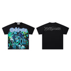 MAJESTIK Neon Skull Graphic Black T‑Shirt