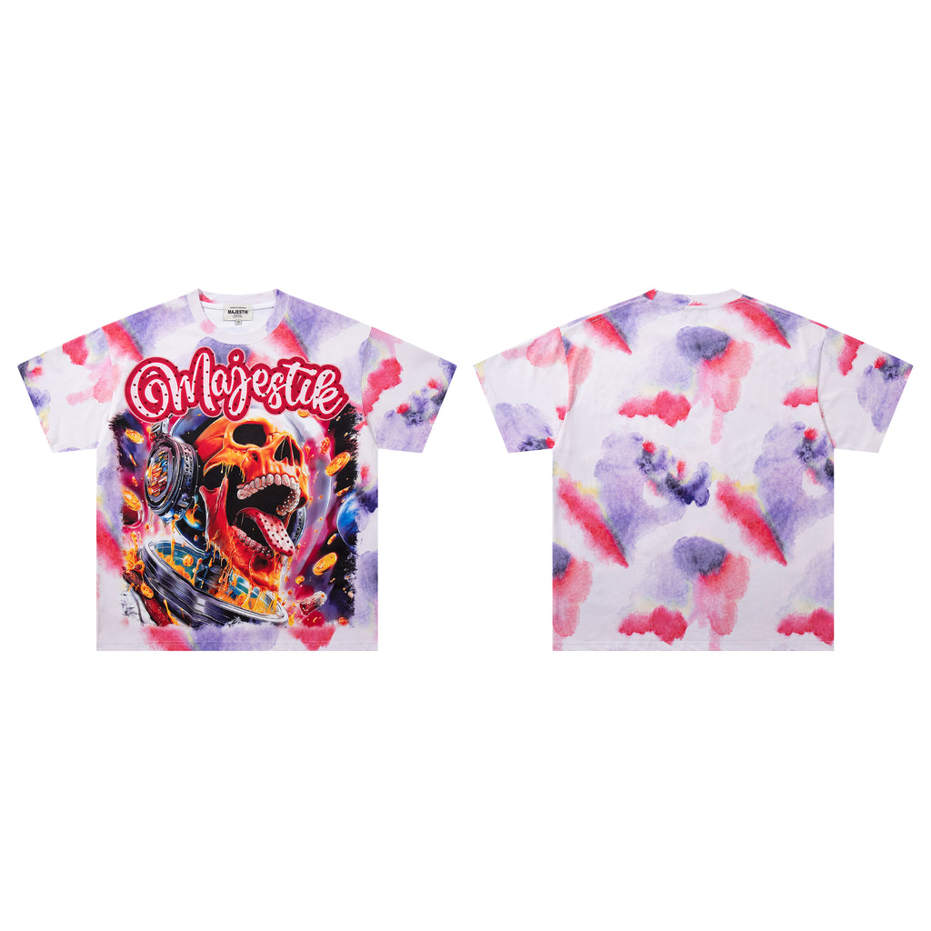 MAJESTIK Tie‑Dye Skull Graphic T‑Shirt