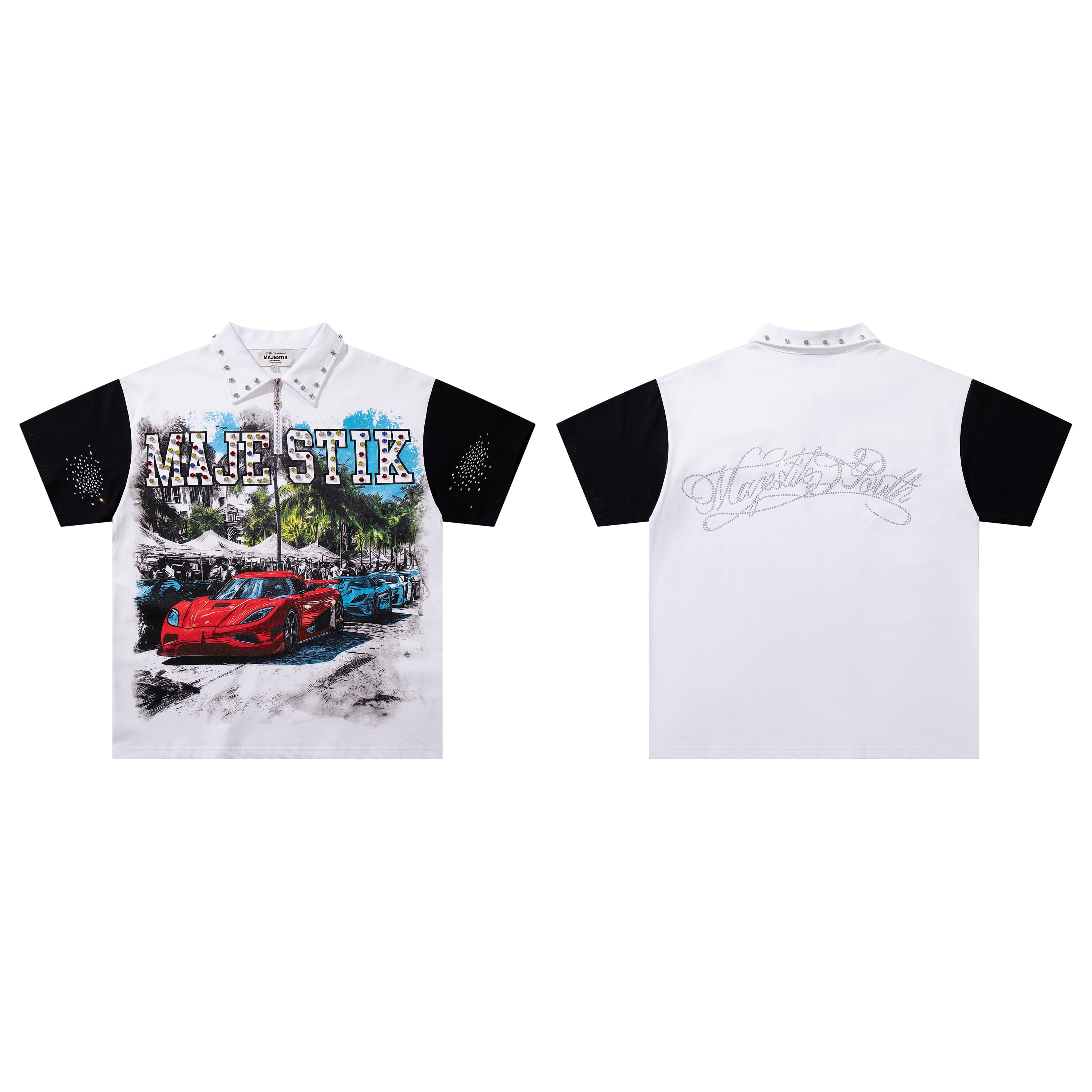 MAJESTIK Sports Car Graphic Quarter‑Zip Polo Shirt