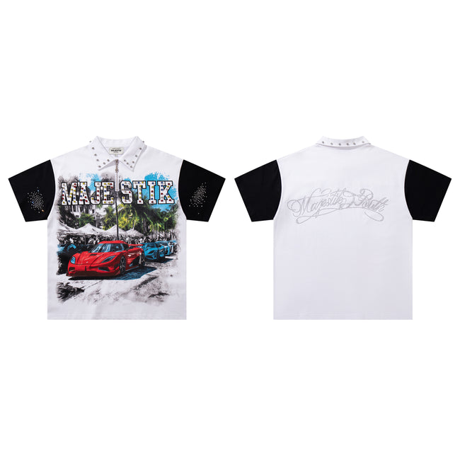 MAJESTIK Sports Car Graphic Quarter‑Zip Polo Shirt Main Image