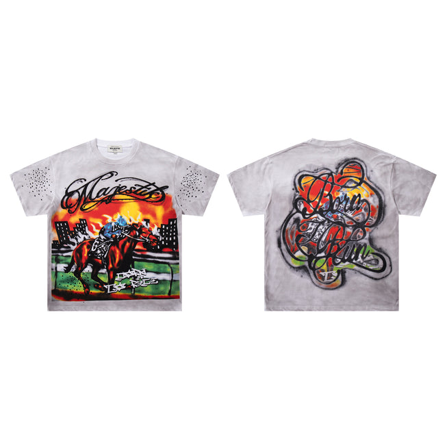 MAJESTIK Horse‑Racing Double‑Sided Graphic T‑Shirt Main Image