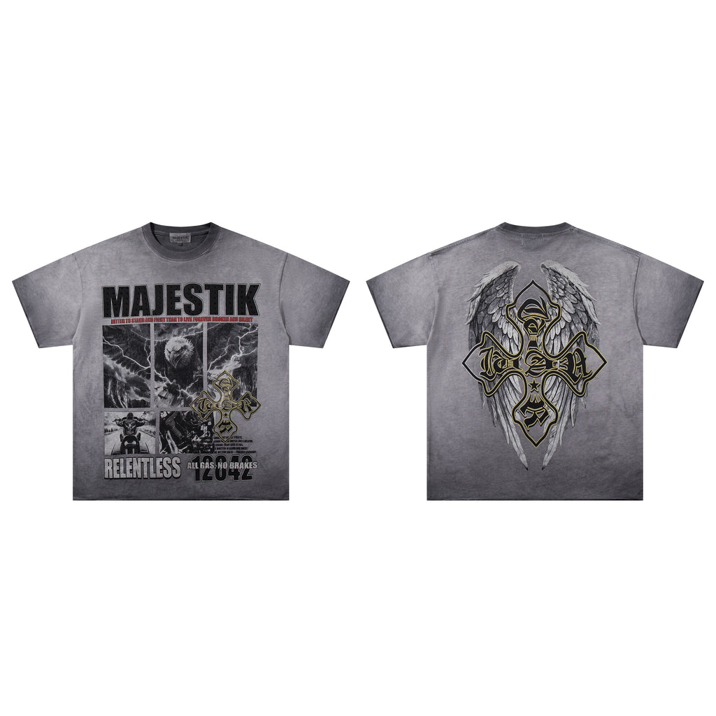 MAJESTIK Relentless Cross Wings Vintage T‑Shirt