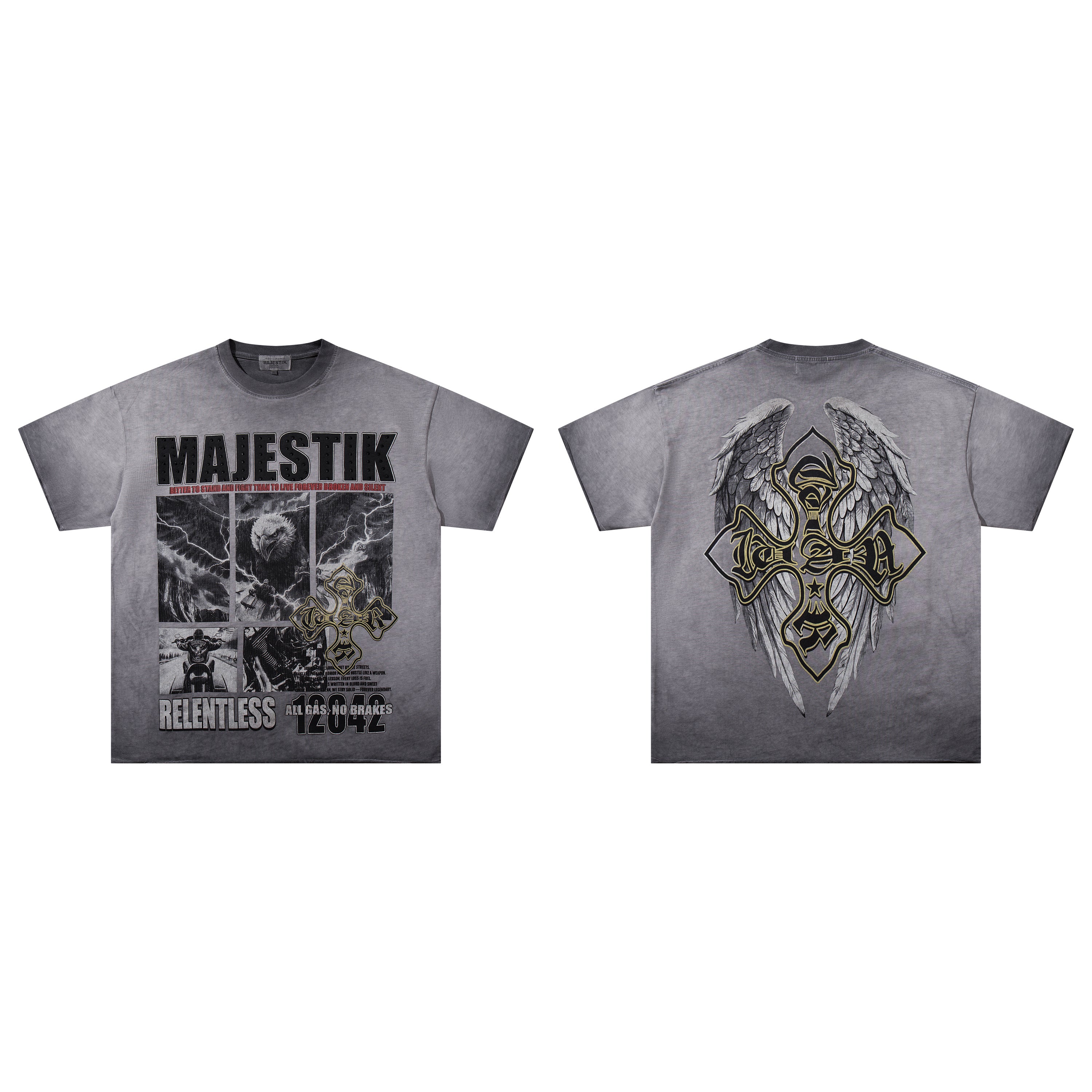 MAJESTIK Relentless Cross Wings Vintage T‑Shirt