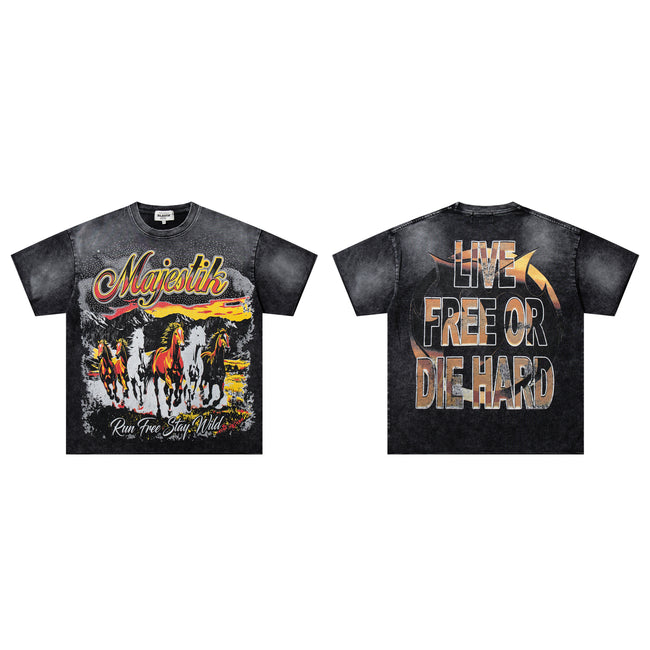 MAJESTIK Wild Horses Live Free Double‑Sided Vintage T‑Shirt Main Image