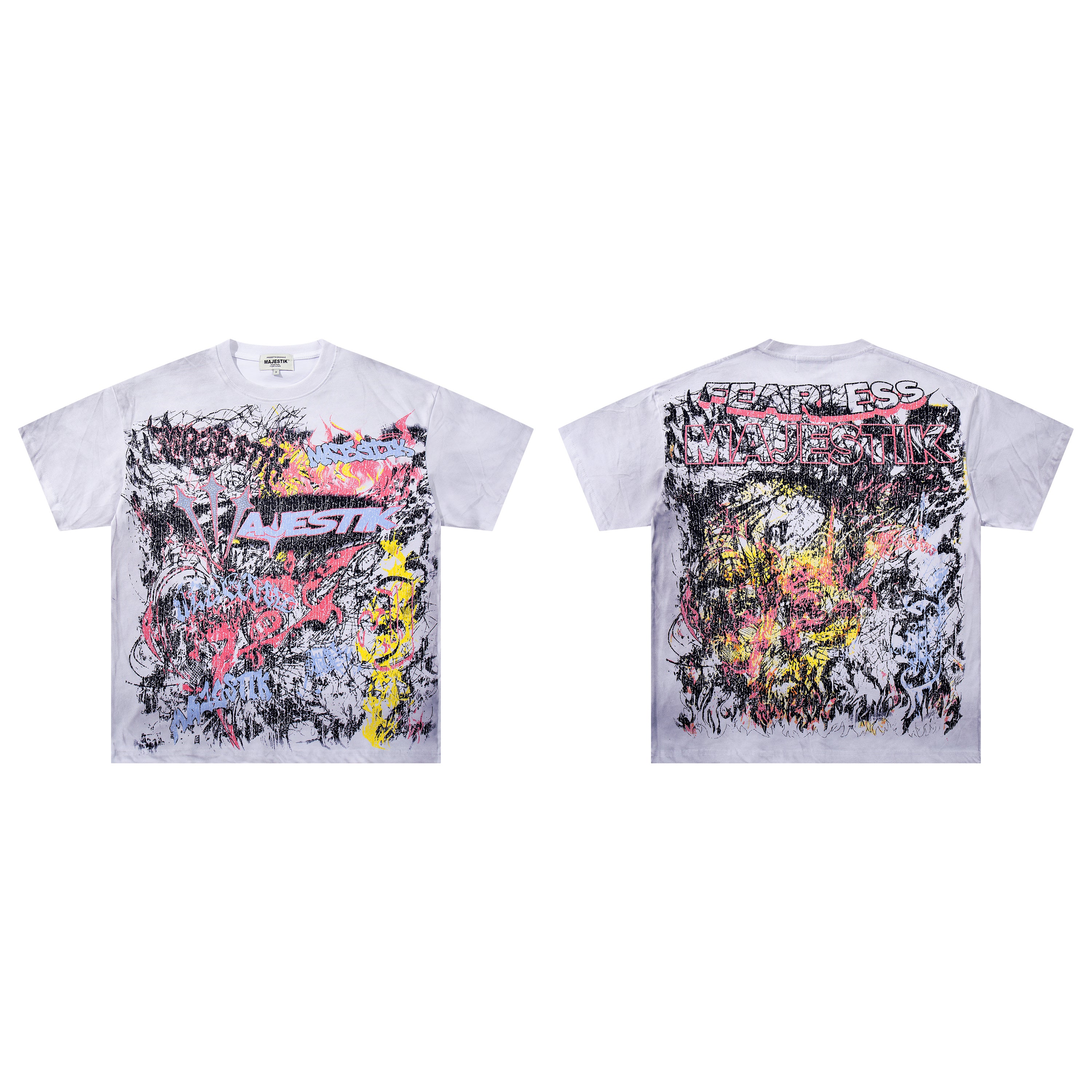 MAJESTIK Fearless Graffiti Chaos Double‑Sided Vintage T‑Shirt