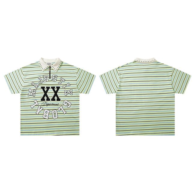 MAJESTIK XX Global Striped Half‑Zip Polo T‑Shirt Main Image