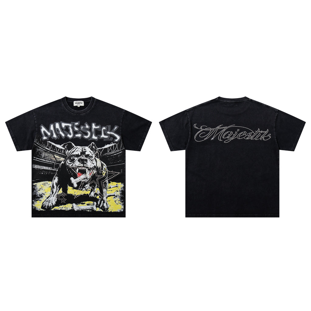 MAJESTIK Bulldog Vintage Graphic T‑Shirt