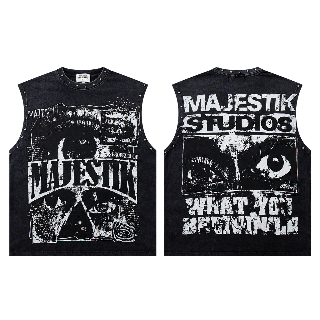 MAJESTIK Studios Distressed Eye Graphic Sleeveless Tank Top