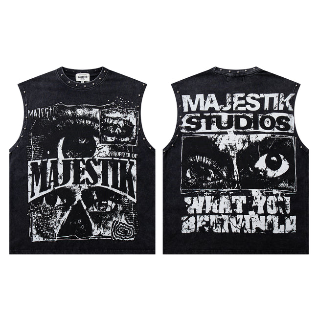 MAJESTIK Studios Distressed Eye Graphic Sleeveless Tank Top Main Image