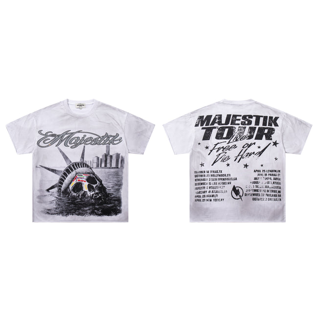 MAJESTIK Tour Skull Statue Of Liberty Double‑Sided Vintage T‑Shirt Main Image