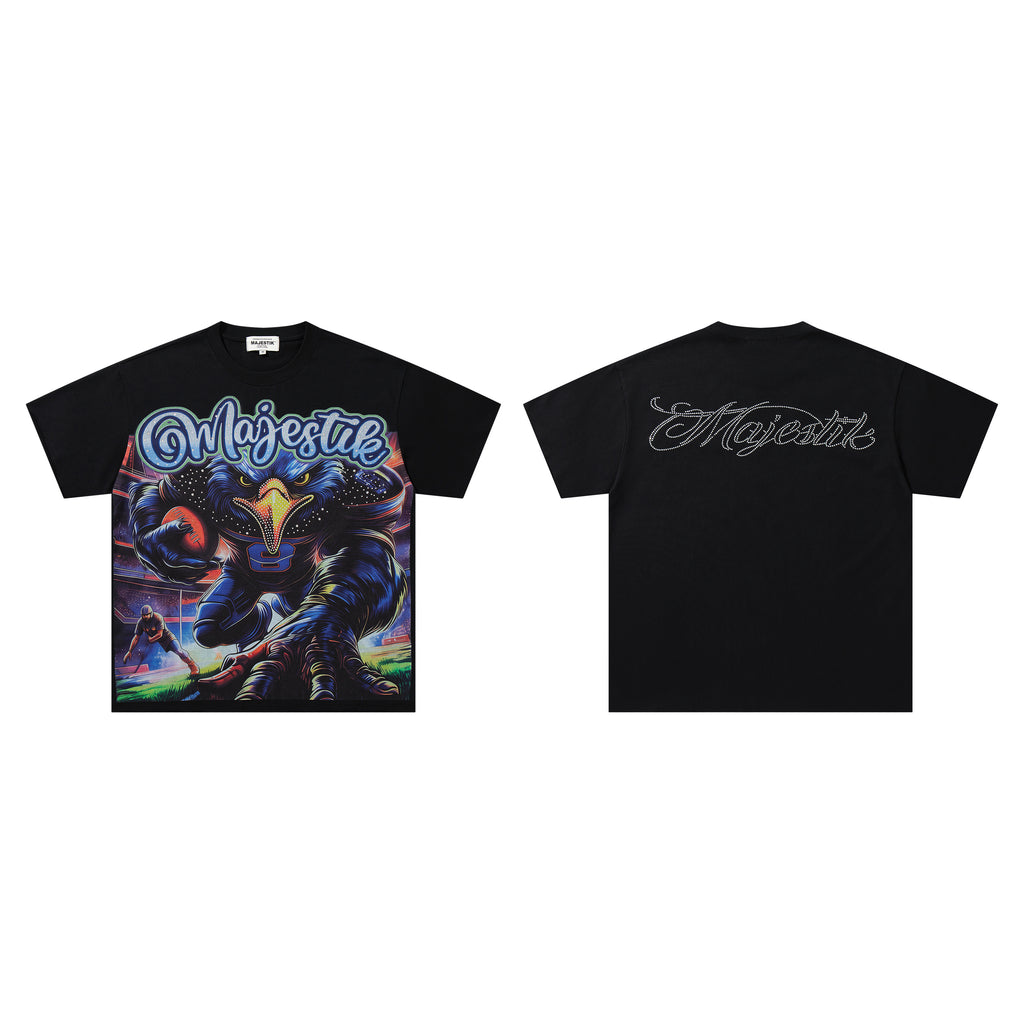 MAJESTIK Eagle Monster Graphic Black T‑Shirt
