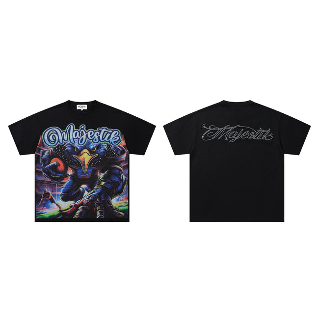 MAJESTIK Eagle Monster Graphic Black T‑Shirt Main Image