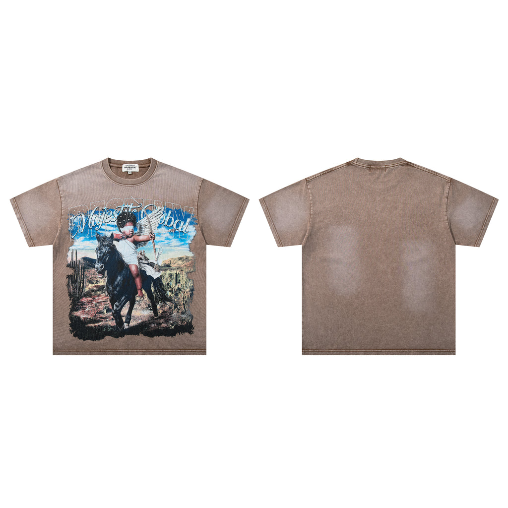 MAJESTIK Cowboy Angel Vintage Brown T‑Shirt