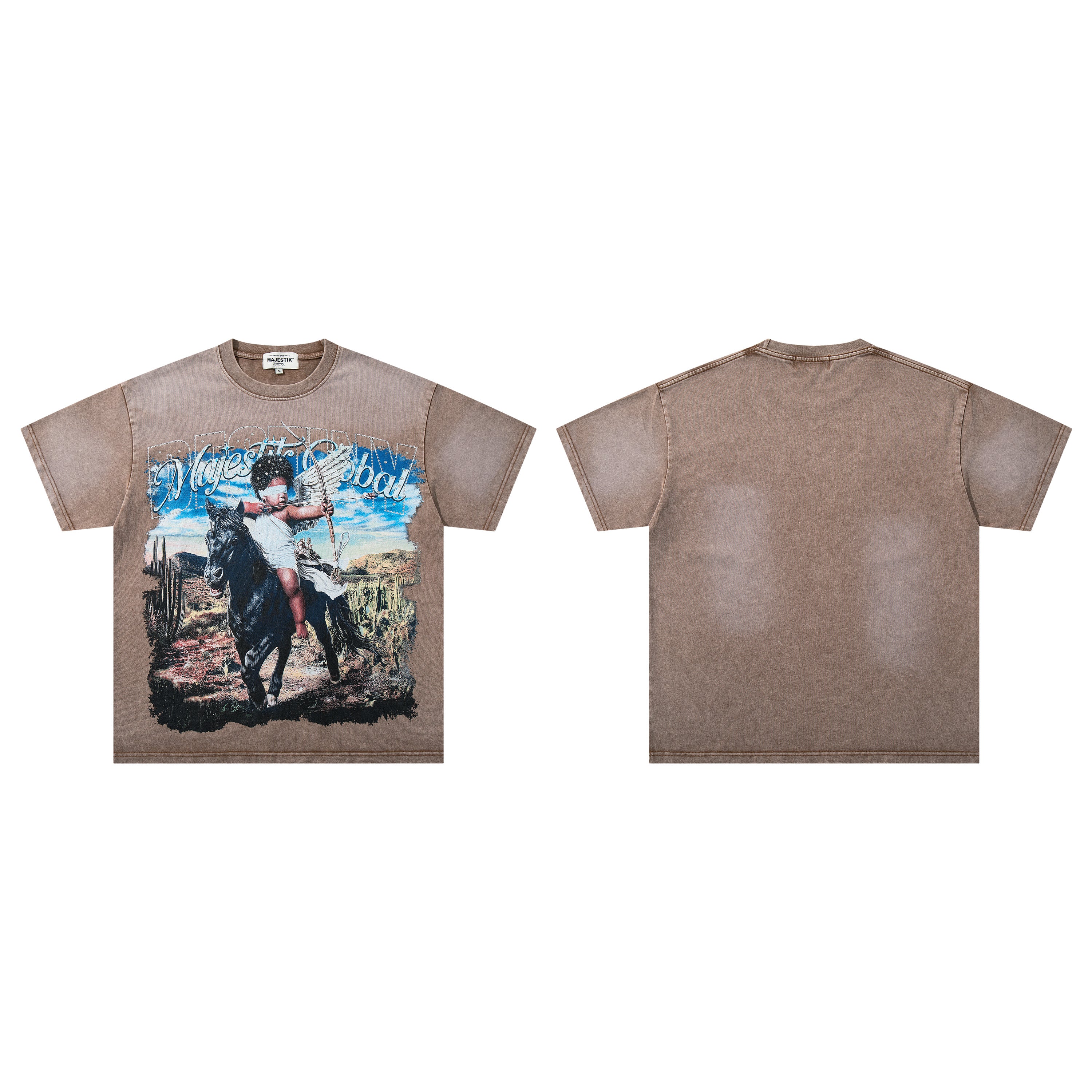 MAJESTIK Cowboy Angel Vintage Brown T‑Shirt