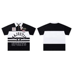 MAJESTIK Sports Embroidered Patch Half‑Zip Black‑White Polo Shirt