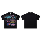 MAJESTIK Retro Car Diner Graphic Quarter‑Zip Polo Shirt