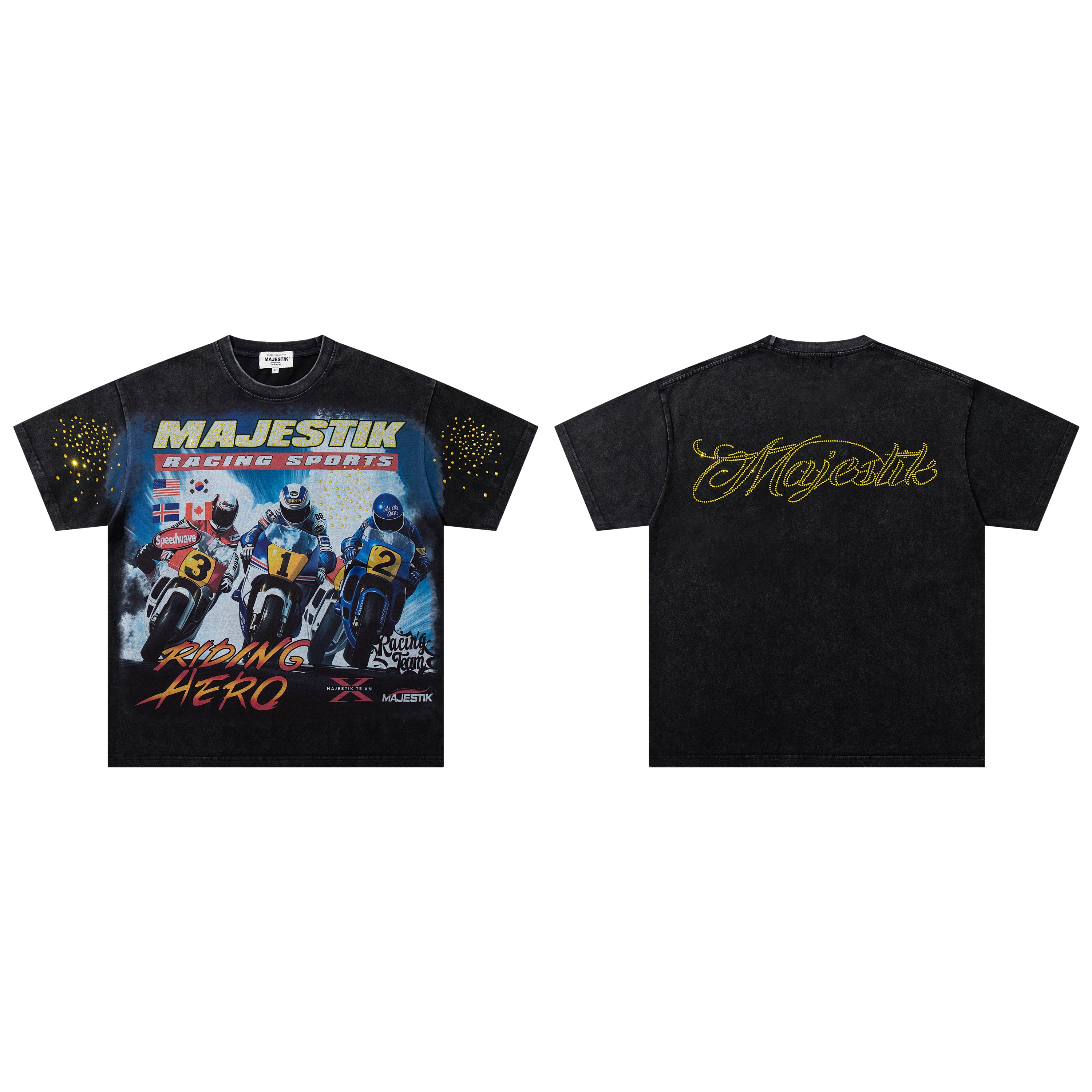 MAJESTIK Motocross Racing Vintage Black Double‑Sided T‑Shirt