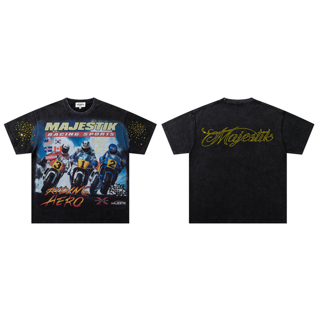 MAJESTIK Motocross Racing Vintage Black Double‑Sided T‑Shirt Main Image