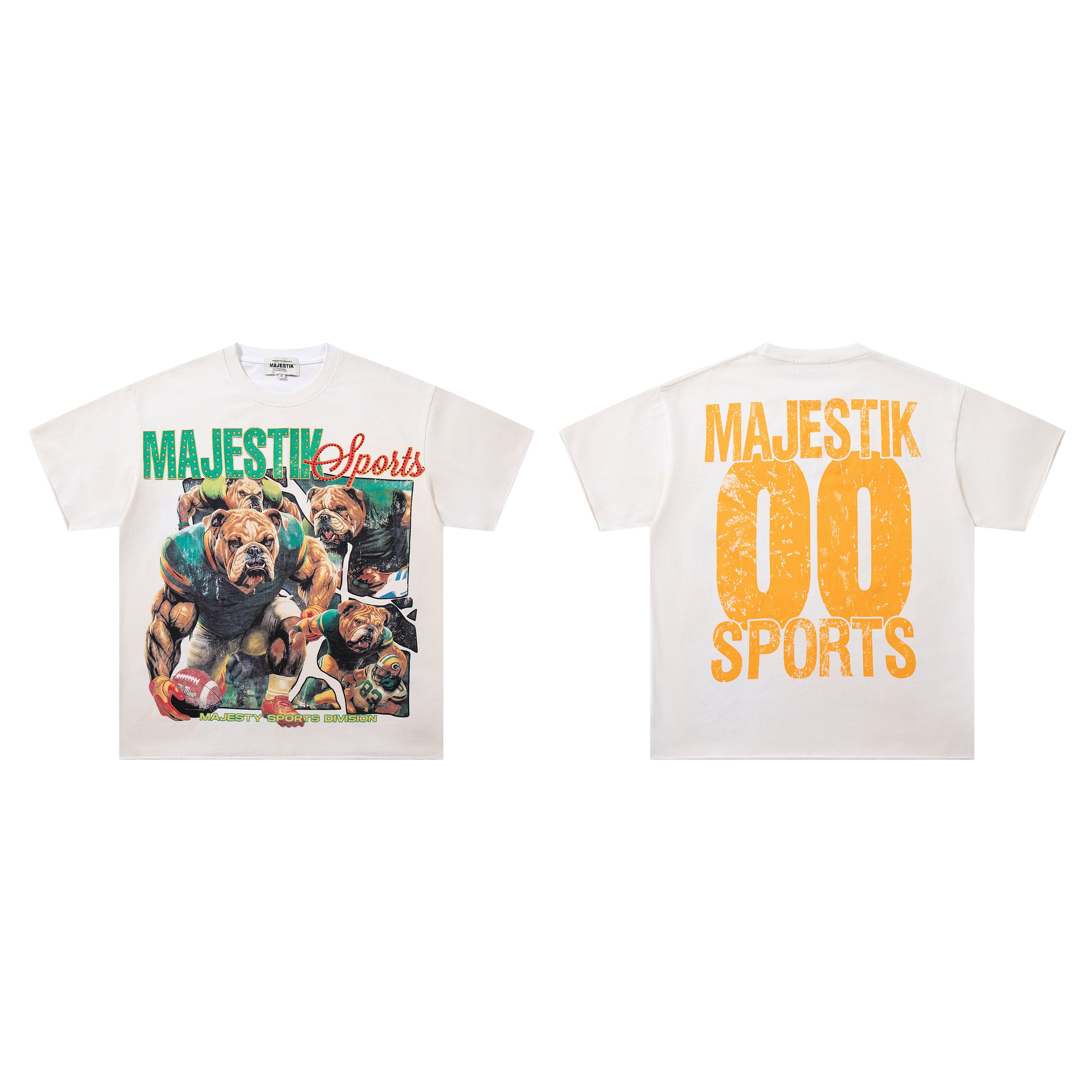 MAJESTIK Sports Bulldog Vintage Graphic T‑Shirt
