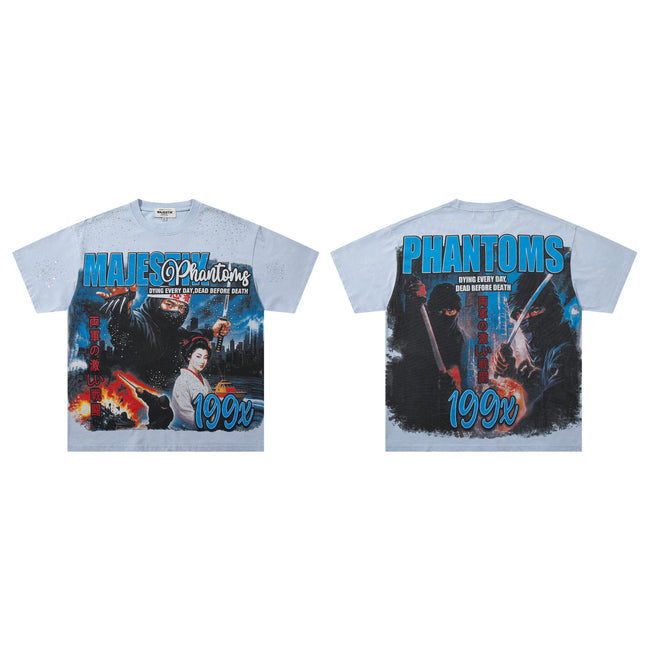 MAJESTIK Phantoms 199x Vintage Light Blue Double‑Sided T‑Shirt Main Image