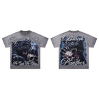 MAJESTIK Black Panther Skull Vintage Grey Double‑Sided T‑Shirt