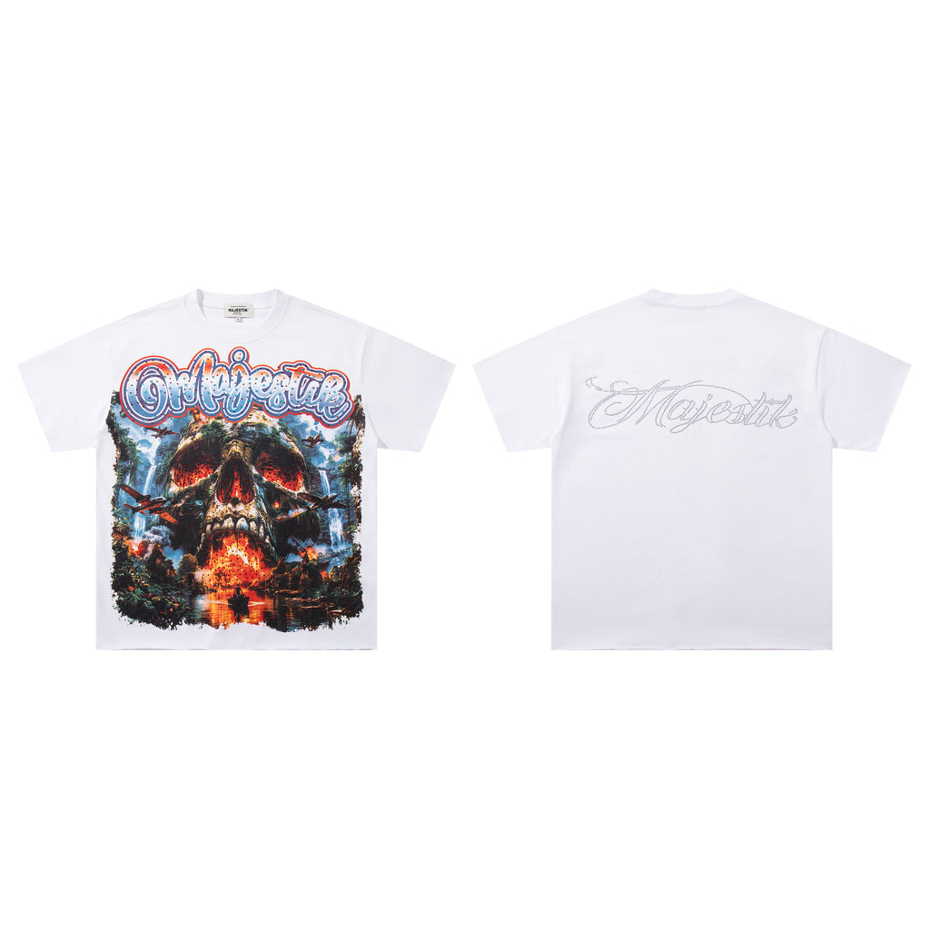 MAJESTIK Jungle Skull Vintage Graphic T‑Shirt