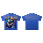 MAJESTIK Football Bear Vintage Blue Double‑Sided T‑Shirt