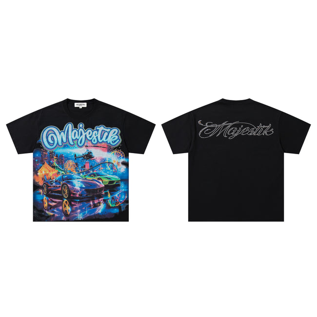 MAJESTIK Neon Sports Car City Vintage T‑Shirt Main Image