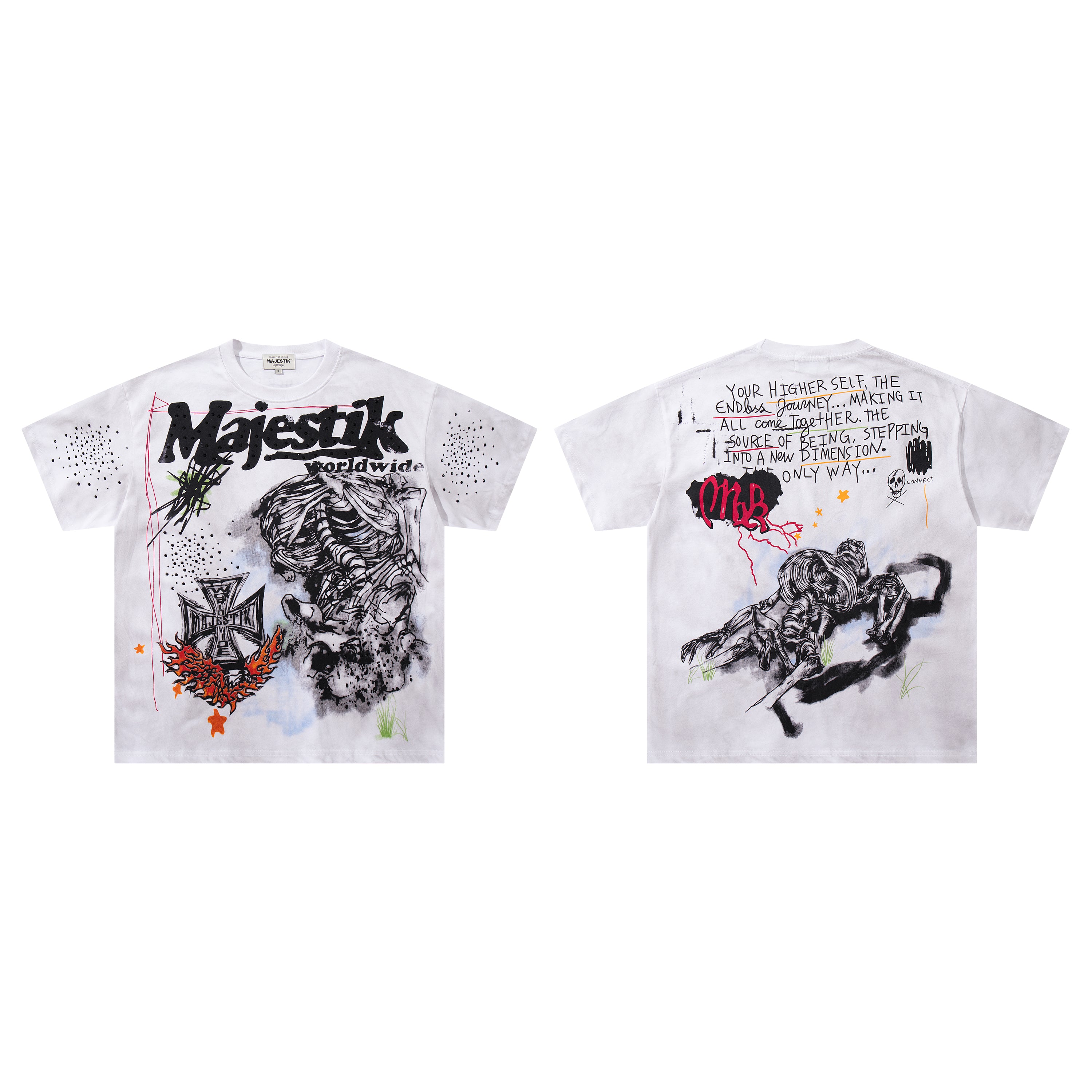 MAJESTIK Graffiti Sketch Art White Double‑Sided T‑Shirt