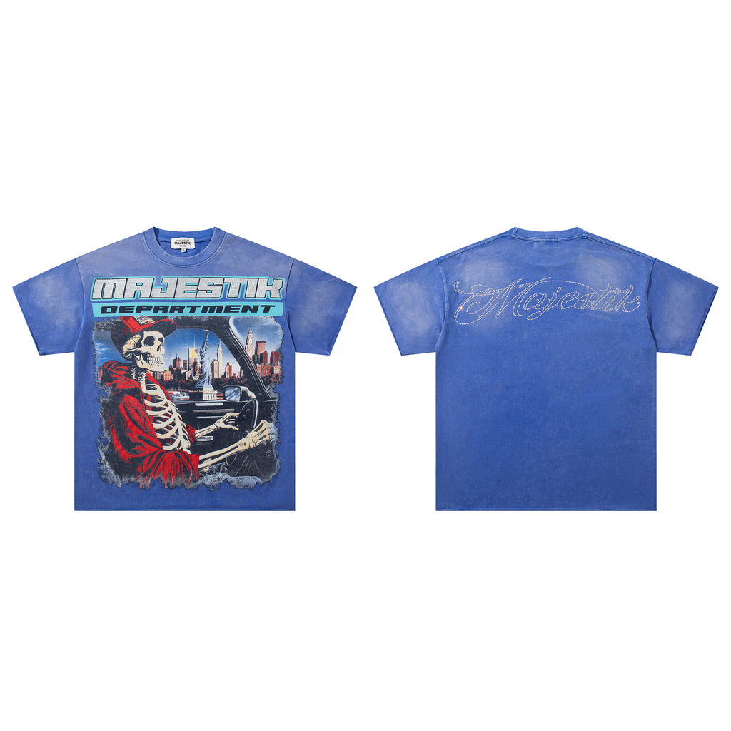 MAJESTIK Department Skeleton Driver Double‑Sided Vintage T‑Shirt
