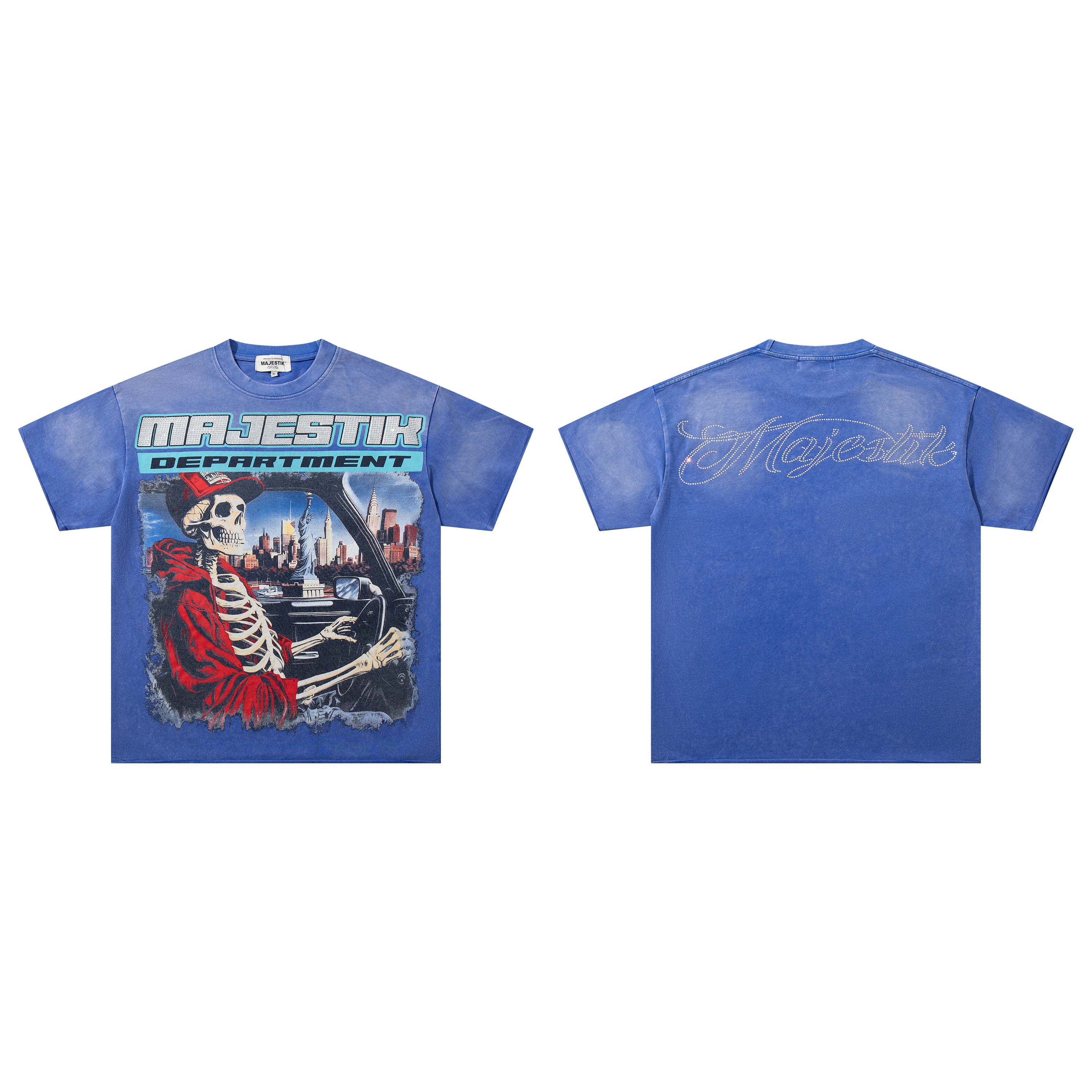 MAJESTIK Department Skeleton Driver Double‑Sided Vintage T‑Shirt