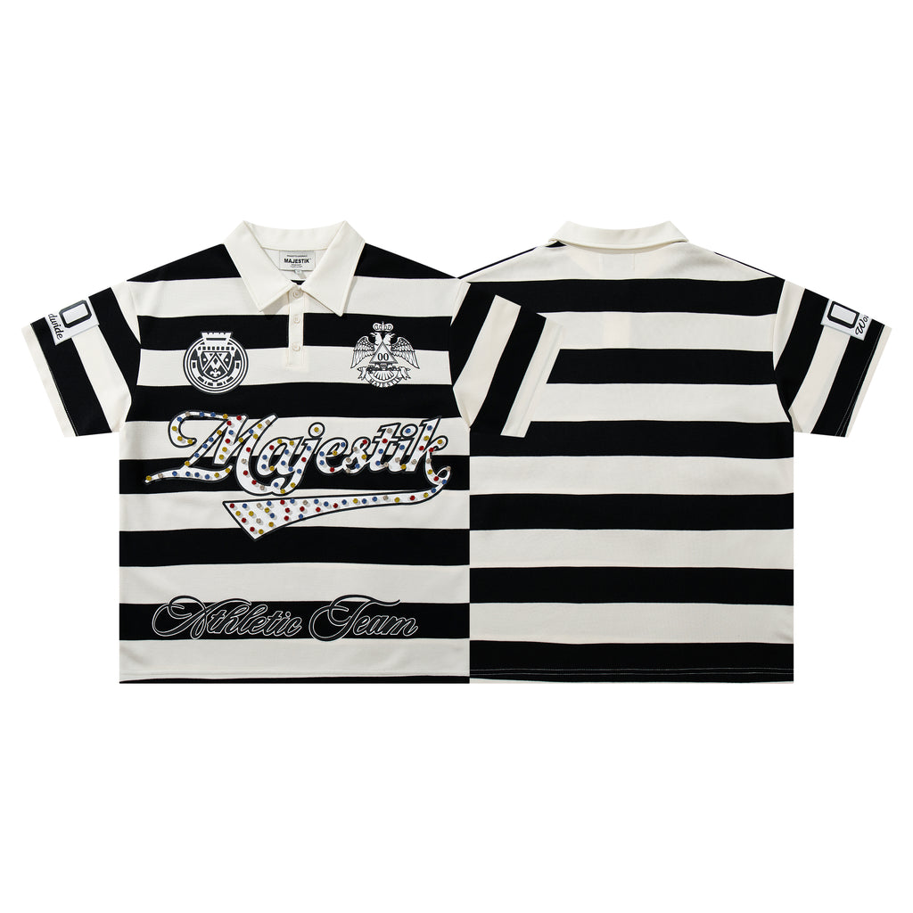 MAJESTIK Striped Embroidered Polo Shirt