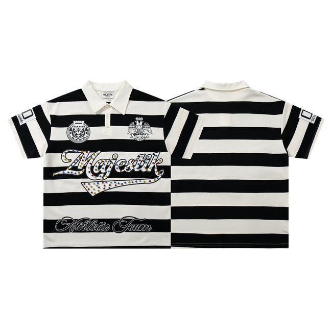 MAJESTIK Striped Embroidered Polo Shirt Hover Image